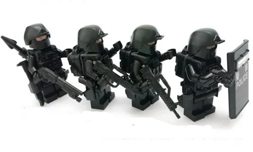 4 шт., пистолет против удара, военное оружие, городская полиция, части Playmobil SWAT, Мини фигурки, строительный блок, кирпич, оригинальные игрушки