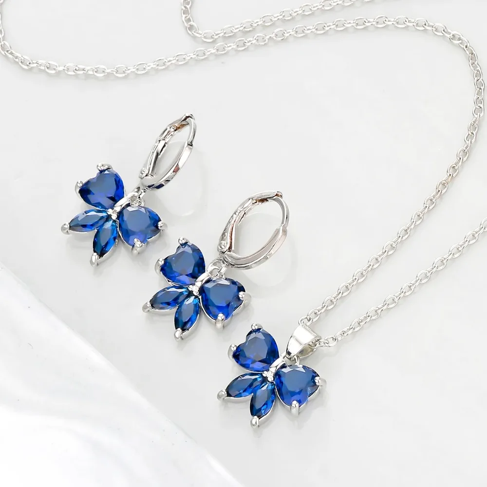 Брошь-подвеска и серьги "Бабочка Богемии" с кубическим цирконом AAA и кристаллами в подарочном наборе для женщин на лето.