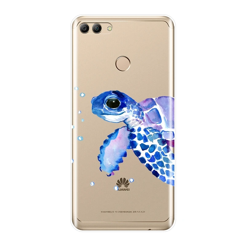 Чехол для Телефона силиконовый huawei Y5 Y6 Y7 Prime 2018 Y9 2019 зеленая синяя черепаха мягкая