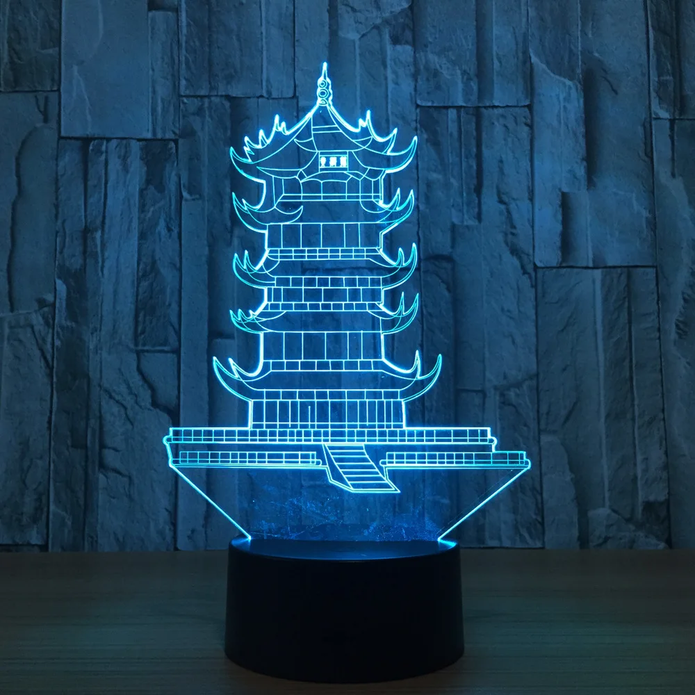 Светодиодный ночсветильник Leifeng в форме пагоды 3D лампа виде башни 7 цветов