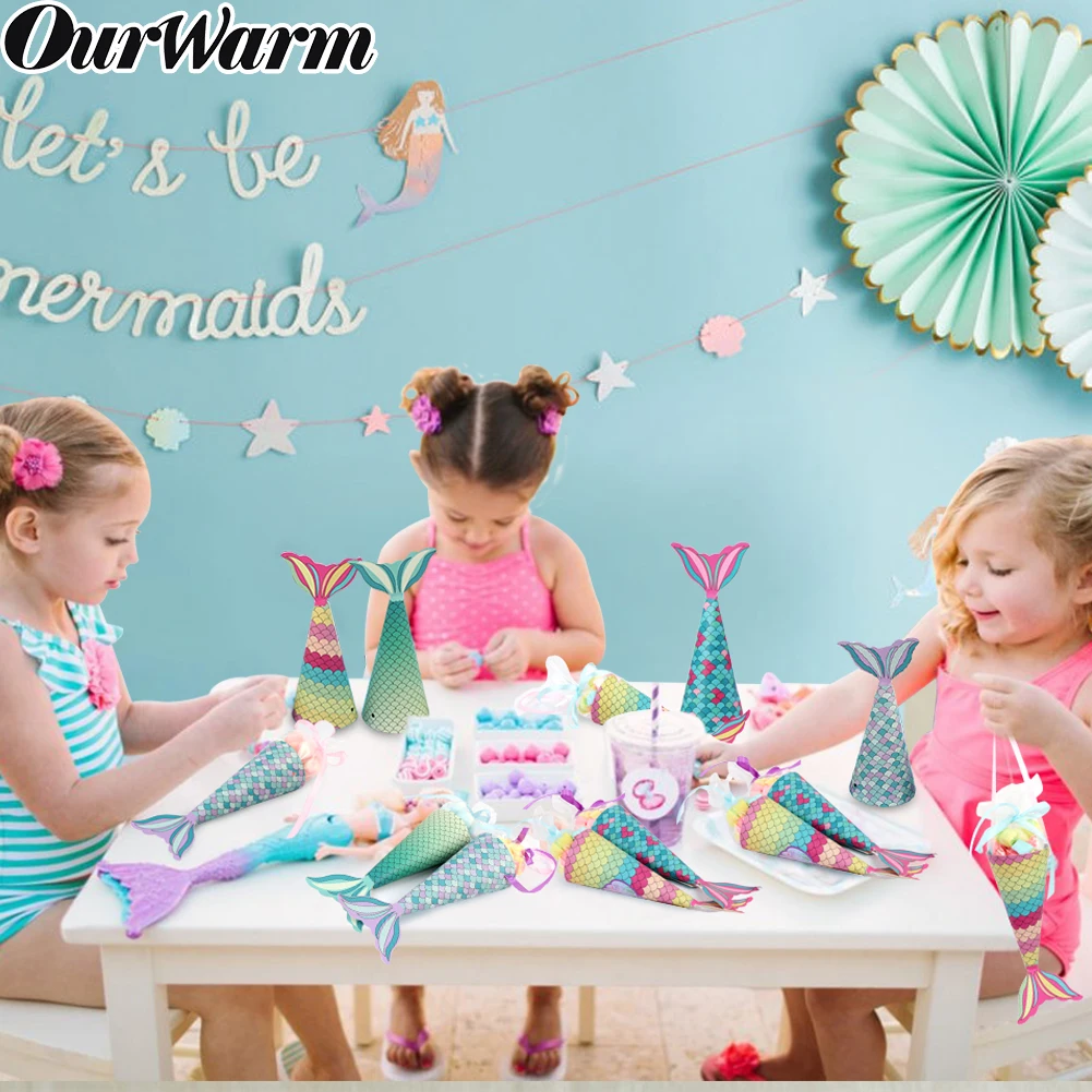 OurWarm 48/50 шт в наборе Русалка Бумага конфетная подарочная коробка висит десерт сумки подарки для свадебных церемоний и дней рождения для Русалка Вечерние Свадебные сувениры украшения