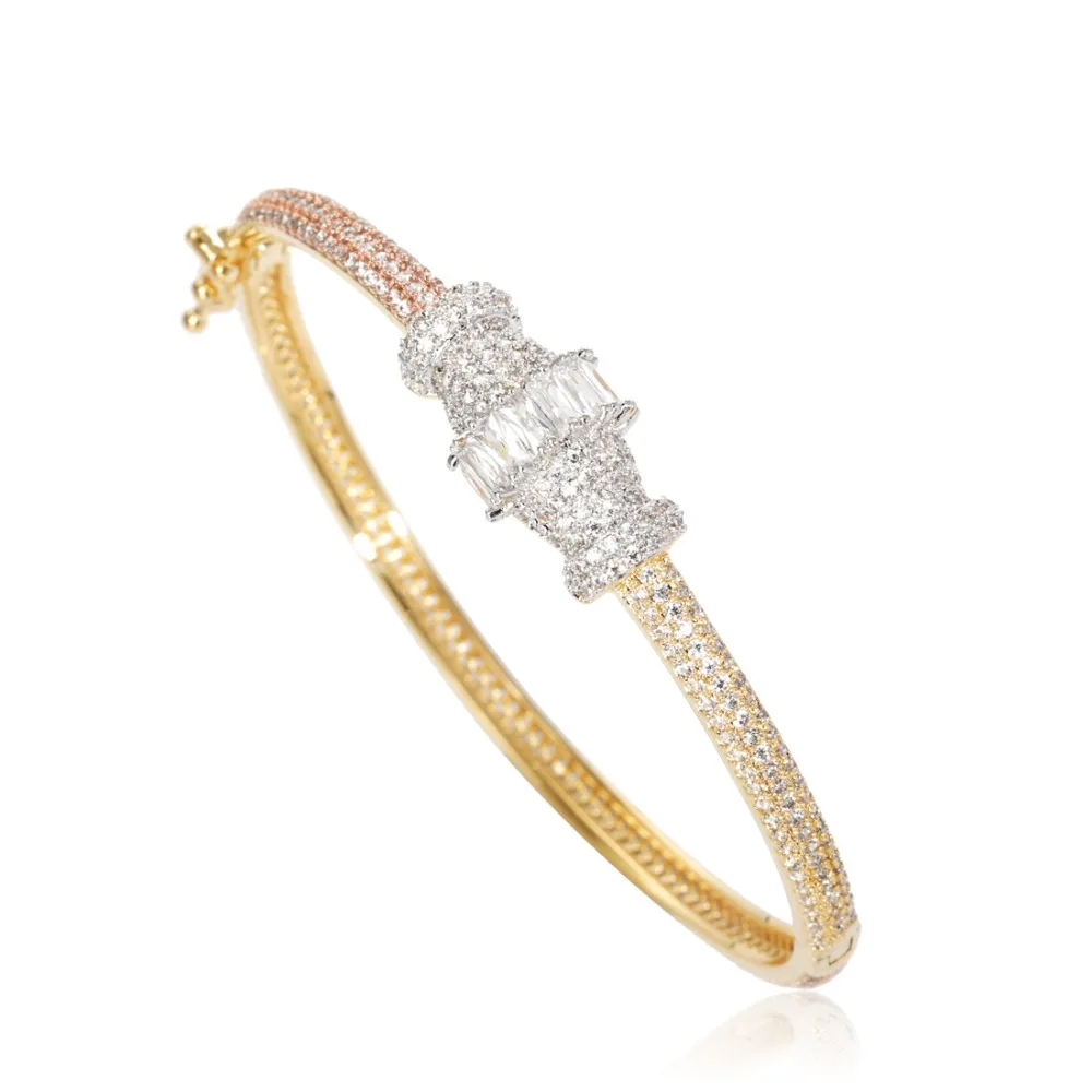 Blucome Luxury Classic Bangle Ring Sets Tricolor Zircon Copper Jewelry For Women Party Wedding Anniversary Accessories Gift | Украшения и
