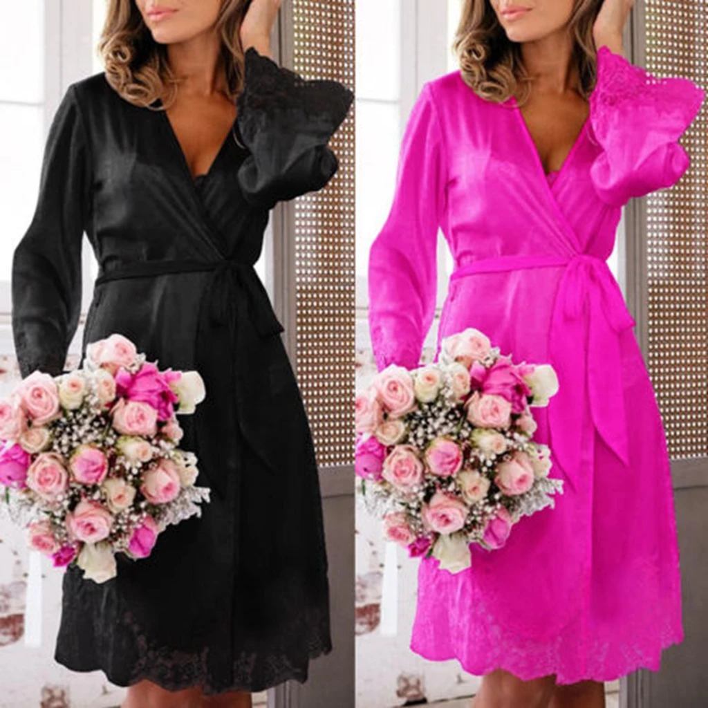 Новый женский пикантный Шелковый Атласный Глубокий V Ночная рубашка в комплекте