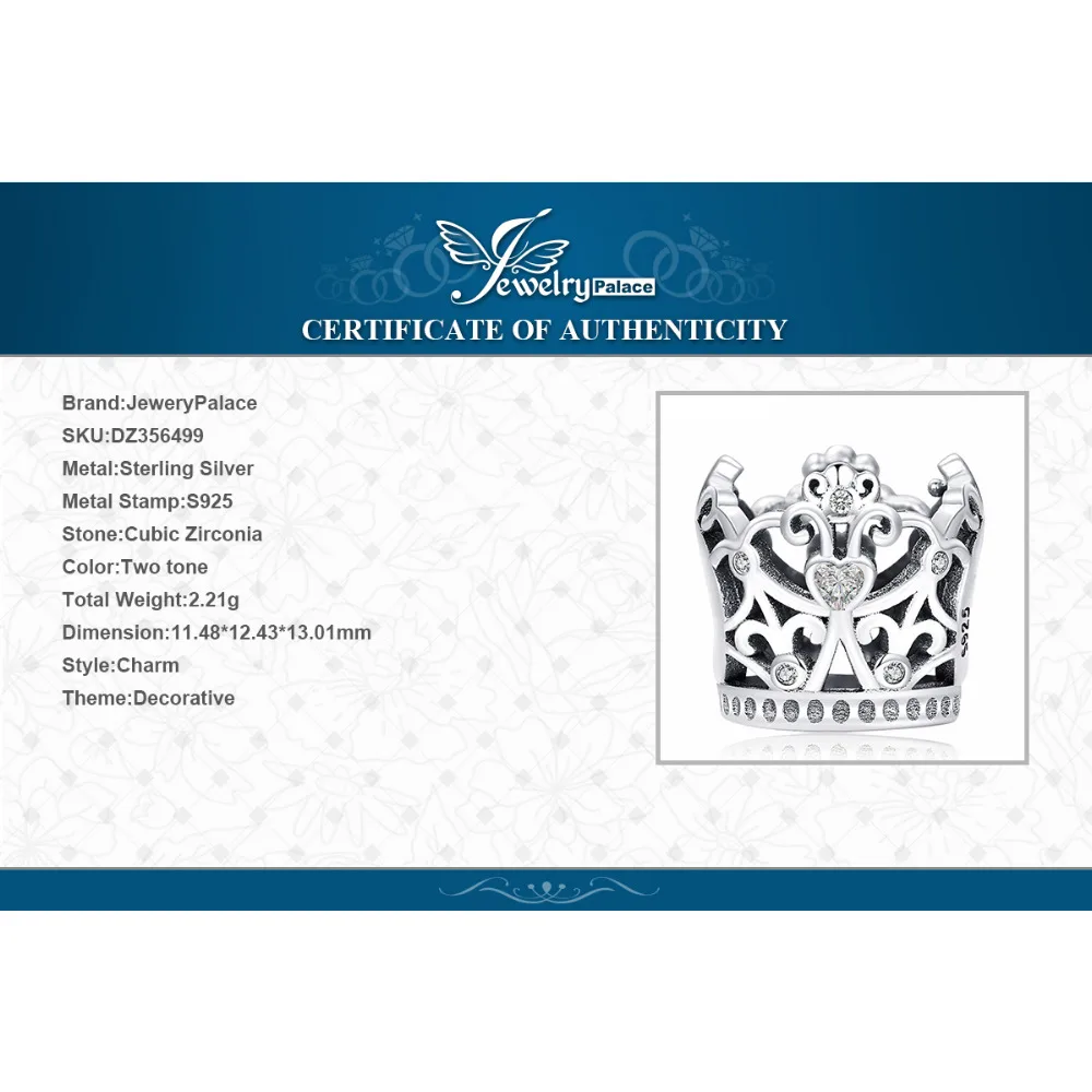 Jewelrypalace стерлингового серебра 925 рубка Корона ажурные Бусины Fit Браслеты подарки