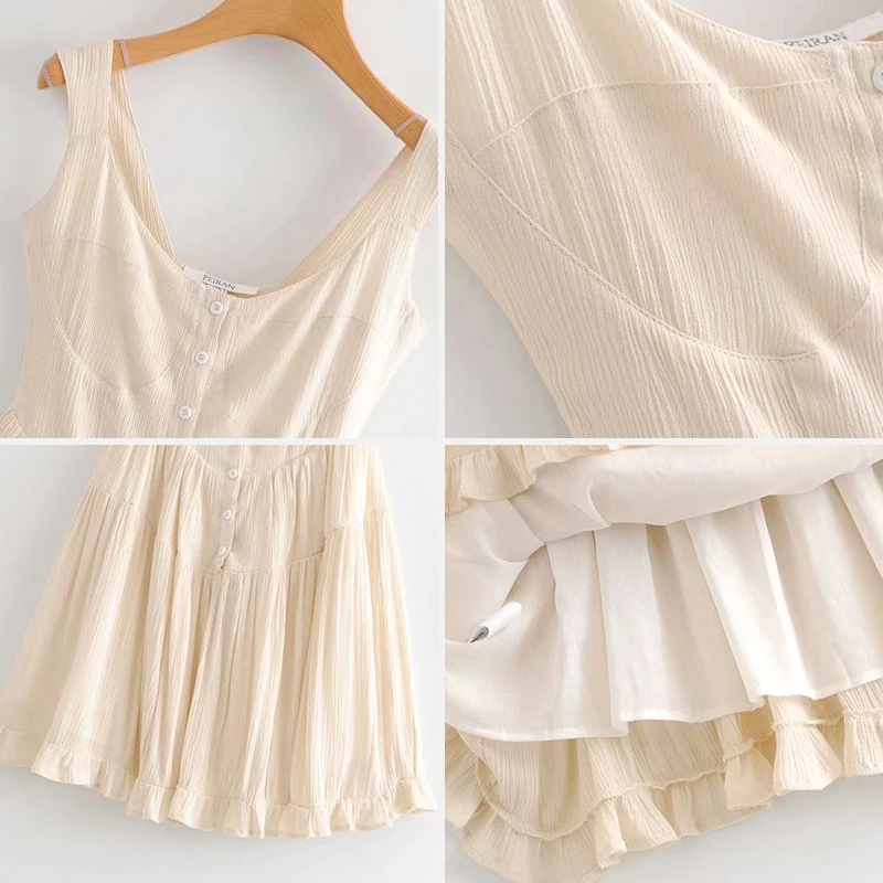 Женское богемное платье на бретельках Boho летнее однотонное пляжное мини черного