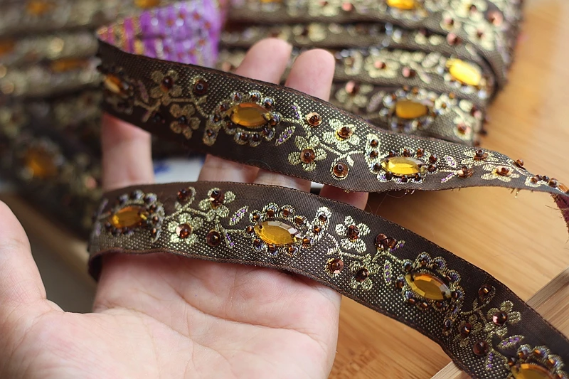 2 ярд кофе + золото Высокое качество ручной работы бисером блестками Свадебные