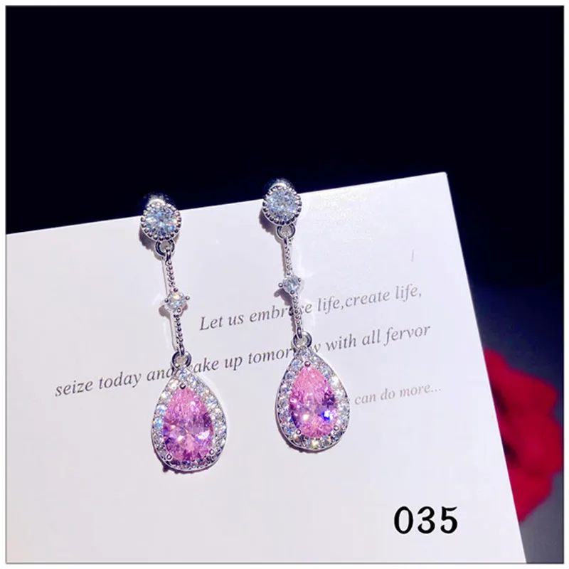 Серьги-капли из стерлингового серебра S925 пробы для женщин с розовым кубическим цирконием, длинные милые Винтажные серьги-капли для невесты на свадьбу, хорошее ювелирное изделие