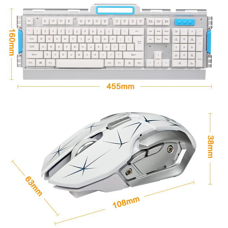 Беспроводная игровая клавиатура мышь комбо набор металлическая панель для игр