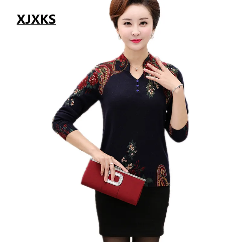 Женский вязаный свитер из шерсти и кашемира с принтом для женщин среднего