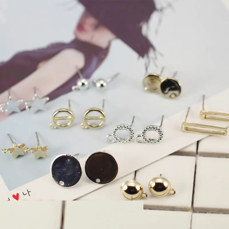 

10 пар золотистого и серебристого цветов серьги-гвоздики с блестящими ушками коннекторы шпильки базовые настройки для изготовления украшен...