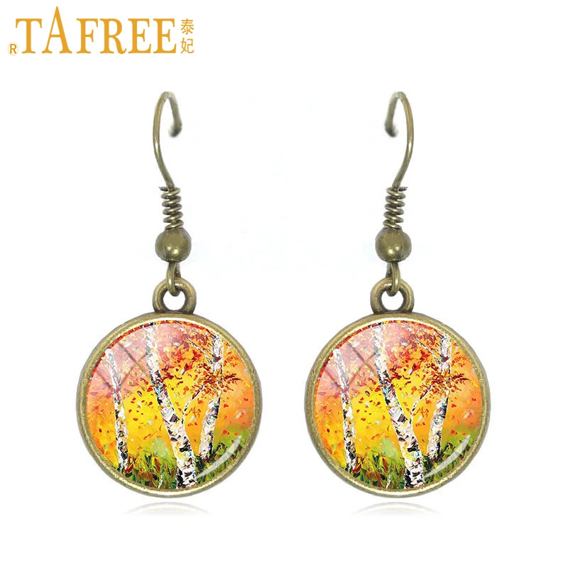 Серьги TAFREE Звездная ночь луна желтые масляные живописи висячие серьги круглые