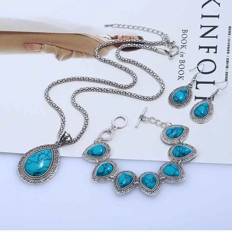 Duohan Изящные Винтаж женские комплект ювелирных изделий капли воды кулон Цепочки и