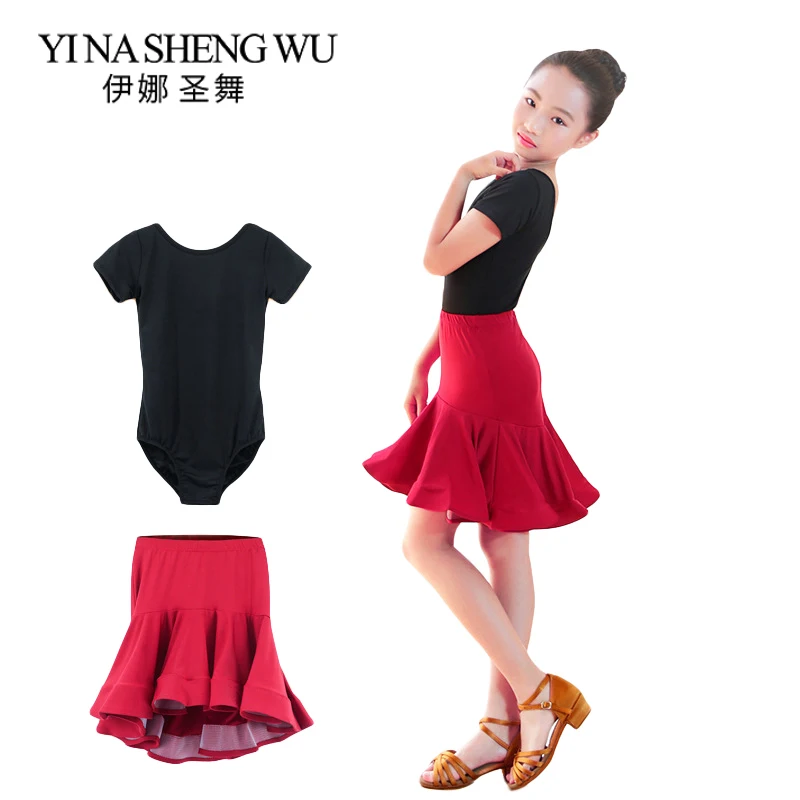 

Children Latin Dance Practice Clothes Ballroom Dance Dress Girls Latin Performance Suit Top+Skirt Latin Dance Costumes 2 Pcs Set