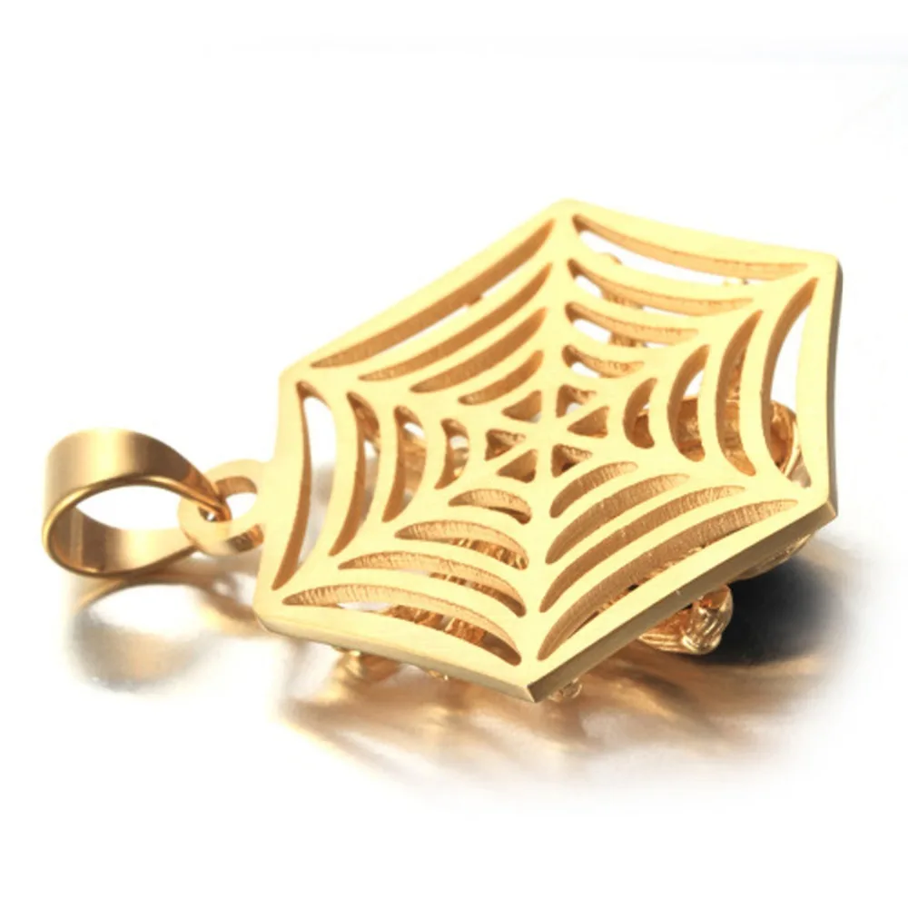 Ожерелье-подвеска Unisex с дизайном паука из нержавеющей стали 316L с золотым оттенком и черным камнем на цепочке в подарок на Рождество. Цепочка 24 дюйма.