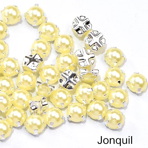 Jonquil 5 мм, 100 шт, стразы для шитья с жемчугом, пришивные стразы с серебряной застежкой, полукруглые жемчужины для самостоятельного изготовления свадебного платья B1238 - Цвет: Jonquil