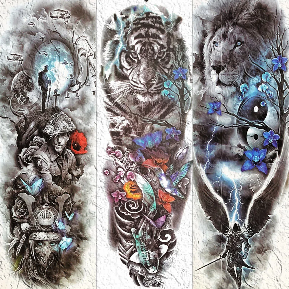 

Sexy Men Women Tiger Lion Henna Temporary Tattoos Body Art Waterproof Fake Tatoos Transferable Full Arm Leg Flash Tattoo Sticker
