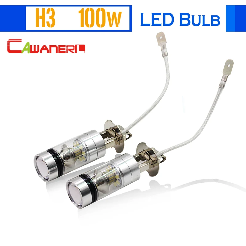Cawanerl 1 пара 100 Вт H3 автомобильная светодиодная лампа 20 SMD 2200LM белая 6000K