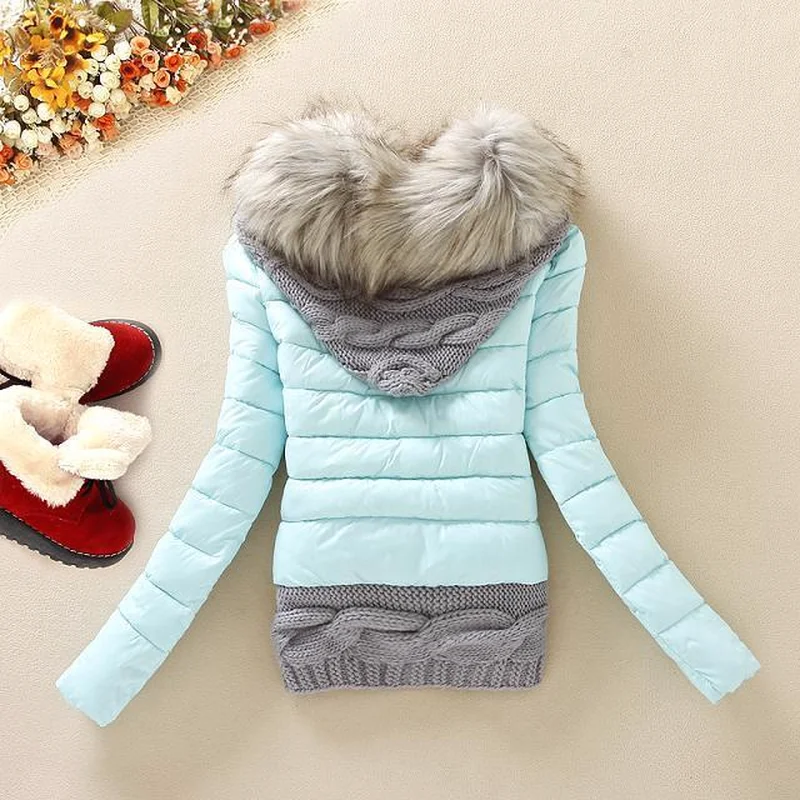 Женская зимняя меховая куртка Tcyeek Модная вязаная короткая хлопковая парка с