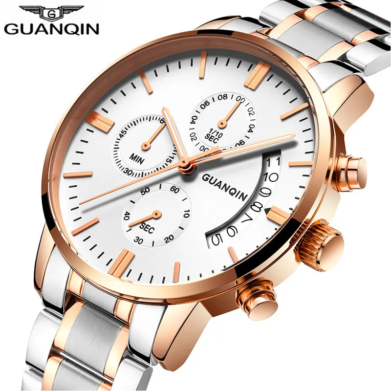 Relogio masculino мужские часы лучший бренд класса люкс GUANQIN часы мужские спортивные полный стали Кварцевые часы Человек Мода Световой Наручные часы
