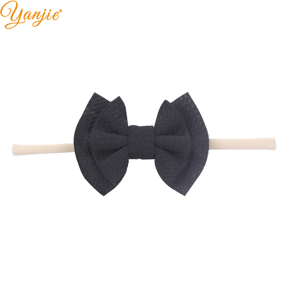 black 3,5 ''2 слоя вафельных волосы бант из нейлона и повязка на голову для девочек детские мягкие эластичная нейлоновая повязка на голову шик Лидер продаж женские аксессуары для волос - Цвет: black