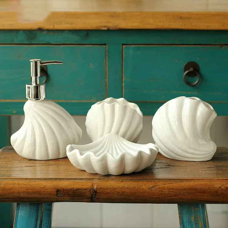4 шт. керамика аксессуары для ванной комнаты Набор ракушка мыла