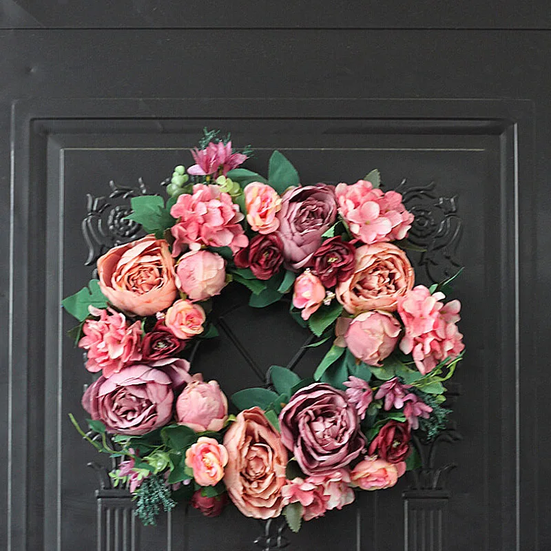 

40cm Artificial Peony Wreath Decorative Garland Home Wedding Door Wall Decoration Prop