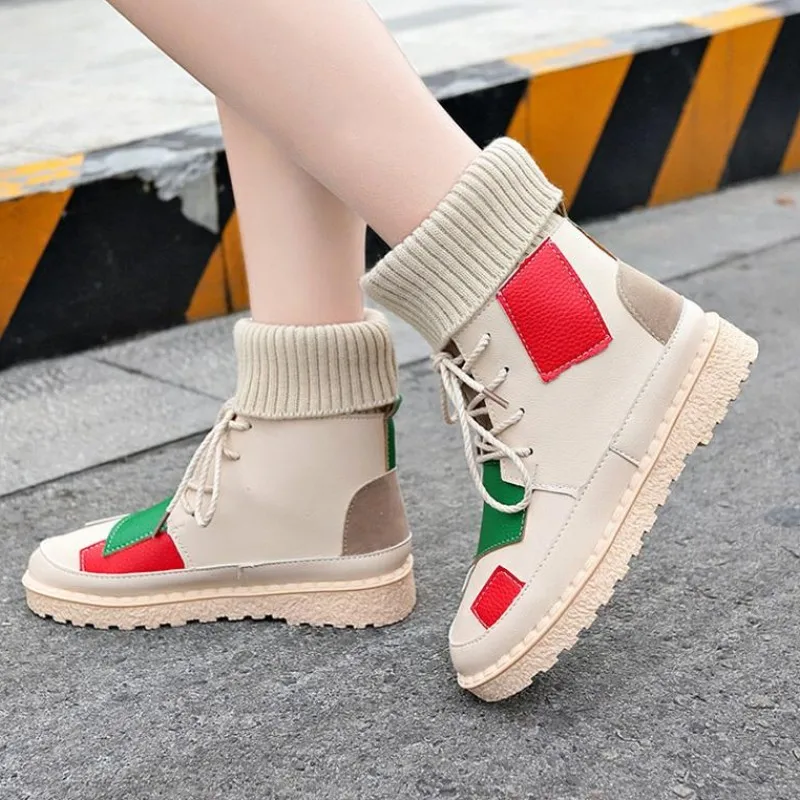 Женские ботинки с высоким верхом вязаные в стиле ретро мягкой подошвой зимние