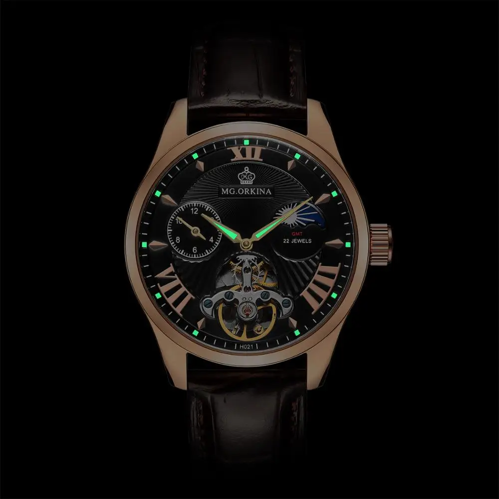 Часы мужские механические с автоподзаводом сапфировым стеклом и кожаным