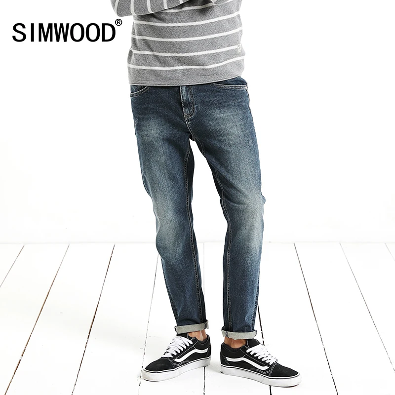 SIMWOOD брендовые джинсы Для мужчин осень 2018 мода Slim Fit Denim Мотобрюки Байкер Джинсы