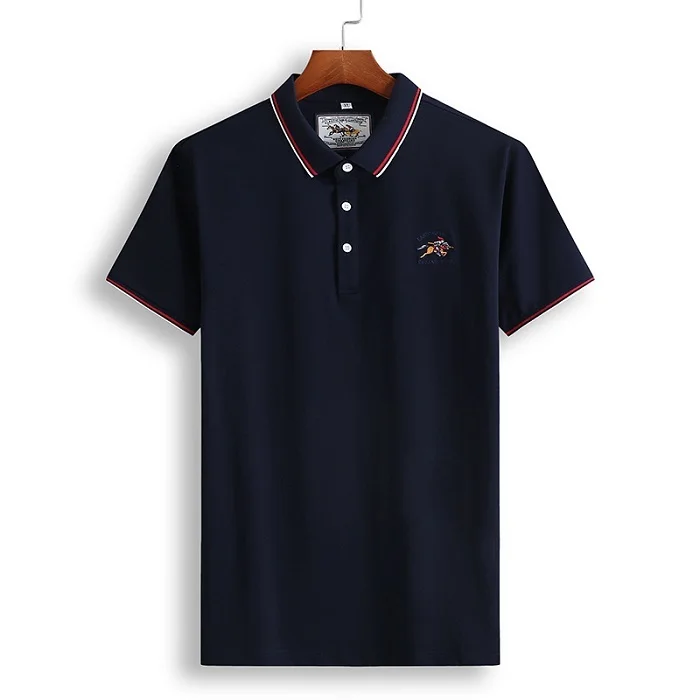 Navy Blue Новинка, летняя Классическая рубашка поло для мужчин, короткий рукав, для верховой езды, с принтом, мужские Поло, Топ бренд, Camisa, поло размера плюс, 6XL, 7XL - Цвет: Navy Blue