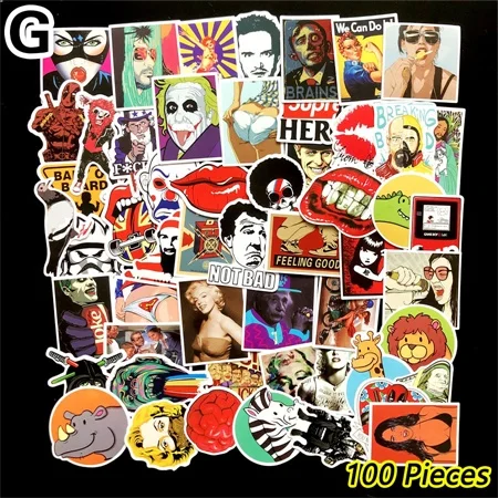 G 100pieces 100 шт./лот, 700 видов, аниме стикер без повтора, s, классический логотип, наклейка на ноутбук, велосипед, автомобиль, игрушка, водонепроницаемый багаж, скейтборд, наклейка s - Цвет: G 100pieces