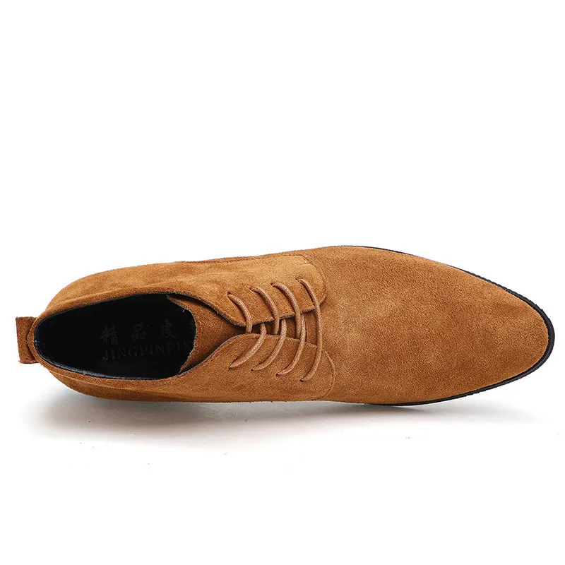 Мужские зимние ботинки из натуральной замши теплые плюшевые с острым носком