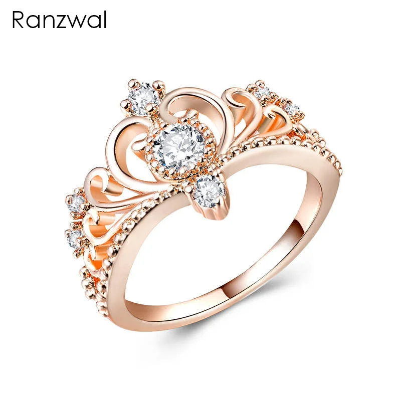 

Ranzwal Fashion Rose Gold Crown Rings for Women Elegant Cubic Zircon Ring Female Jewelry US SIZE 6~10