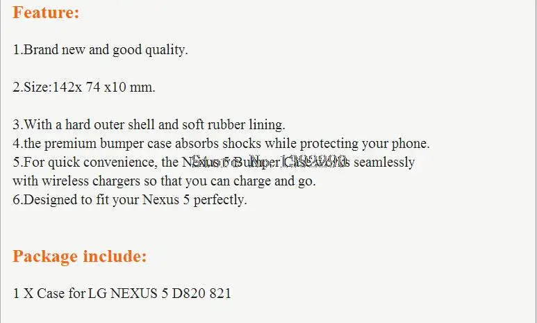 Бампер чехол для Google LG NEXUS 5 D820 821 подлинный