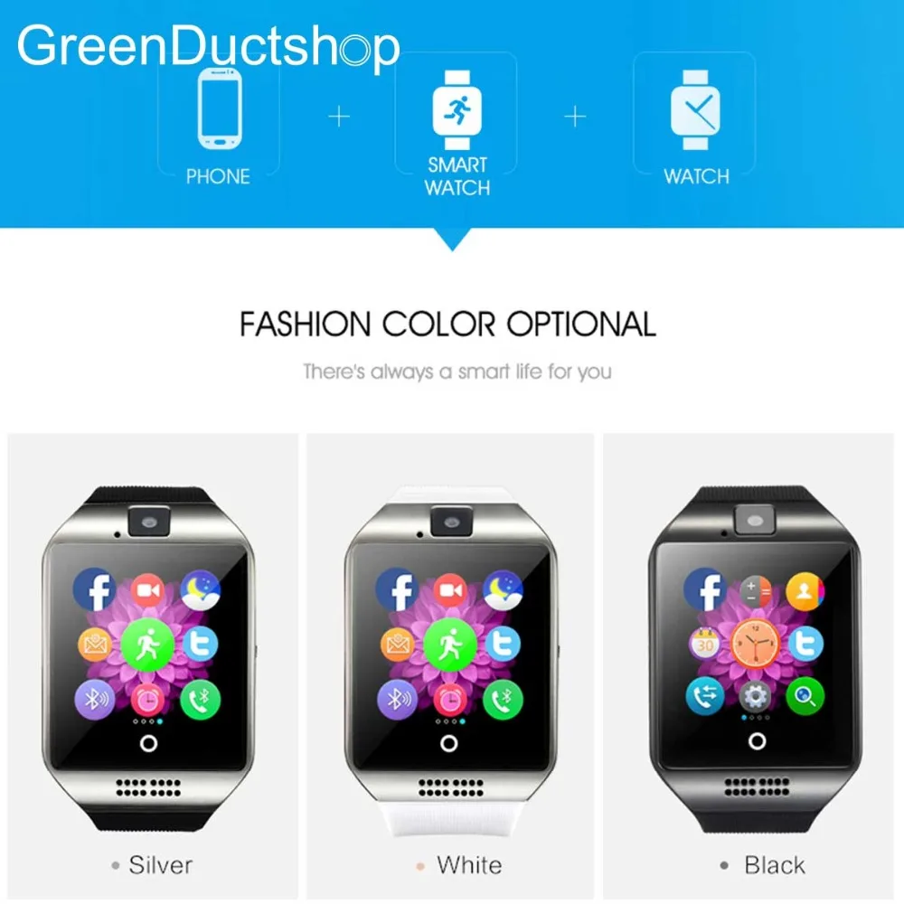 Q18 Шагомер Смарт часы с Сенсорный экран камеры Поддержка TF Bluetooth smartwatch Facebook Whatsapp