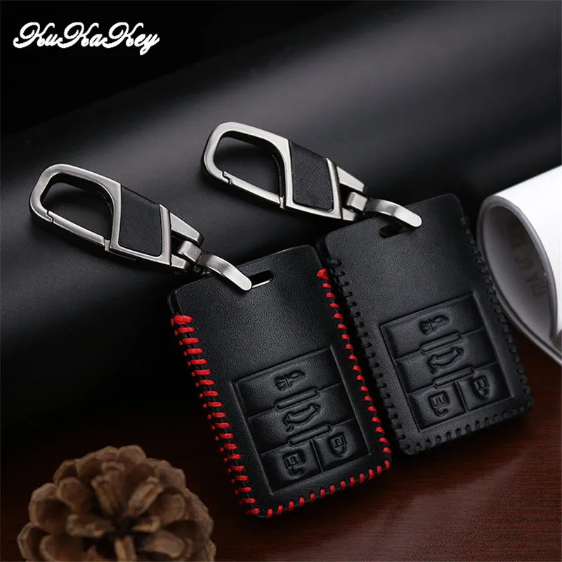 Genuine Leather Remote Key Case Fob Shell Cover Skin Holder For Cadillac CTS Escalade SRX ATS STS Square 4&amp5 Button 2015-2019 |