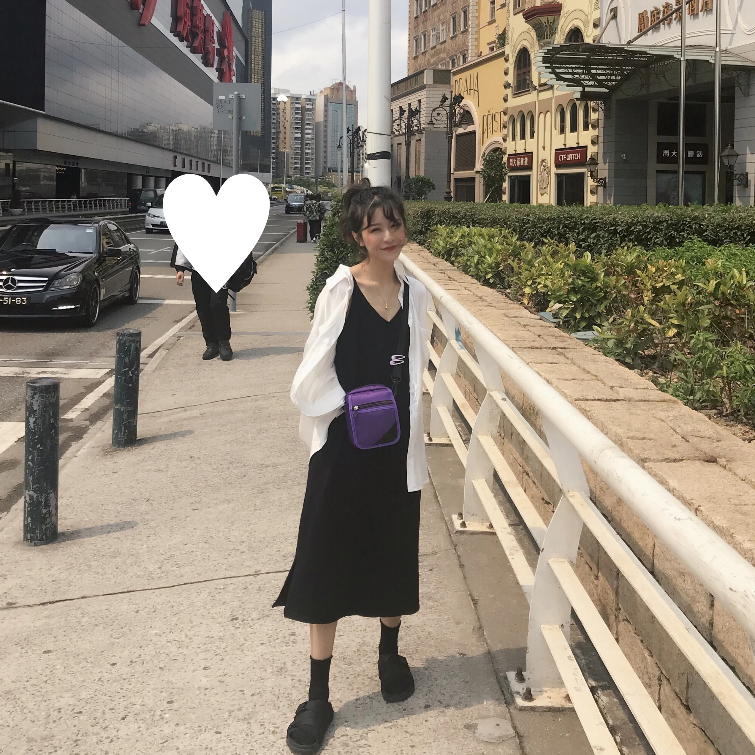 Hong Kong Wind Loose Medium-long Sleeveless V-collar Pure Colour Open-forked Dresses With Suspended Vest Inside | Женская одежда