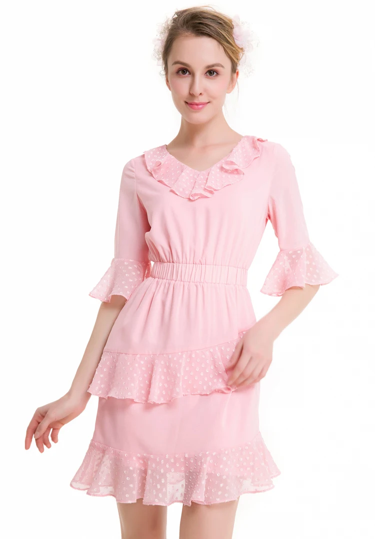 Женское шифоновое платье длиной до колена с коротким рукавом элегантное