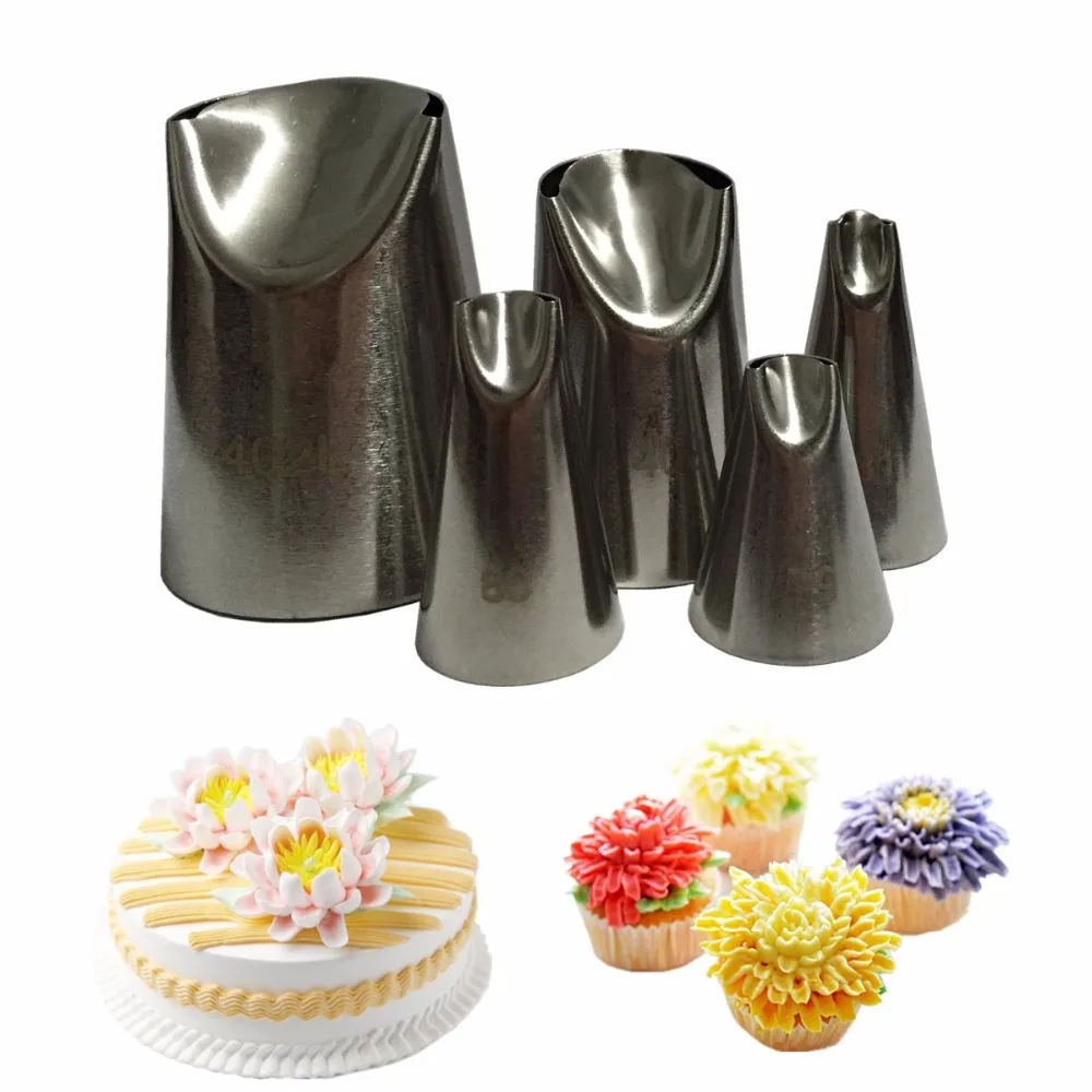 

5 PCS Icing Piping Nozzles Stainless Steel Cake Decorating Tips Set Baking Tools For Cream Russian Piping Tips