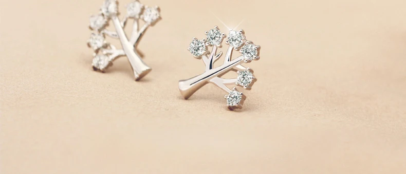 

Real 925 Sterling Silver Jewelry For Women Cubic Zircon Lucky wishing Tree Earring Stud Small Stud Earring For Girls Wholesale