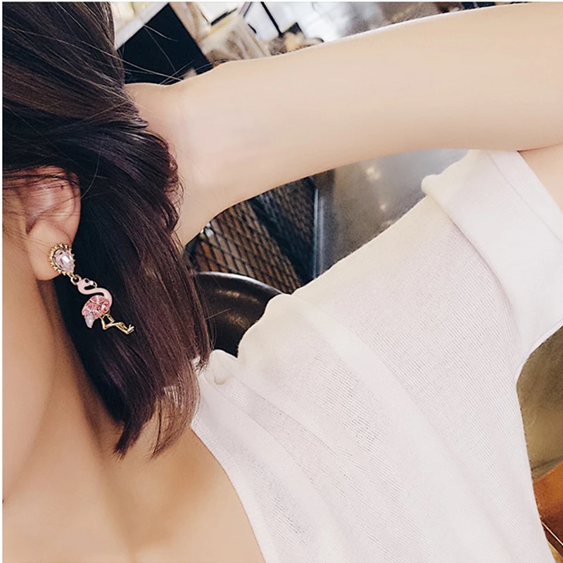 JZTOP милые серьги с кристаллами Фламинго кокосовое дерево Женская Роскошная