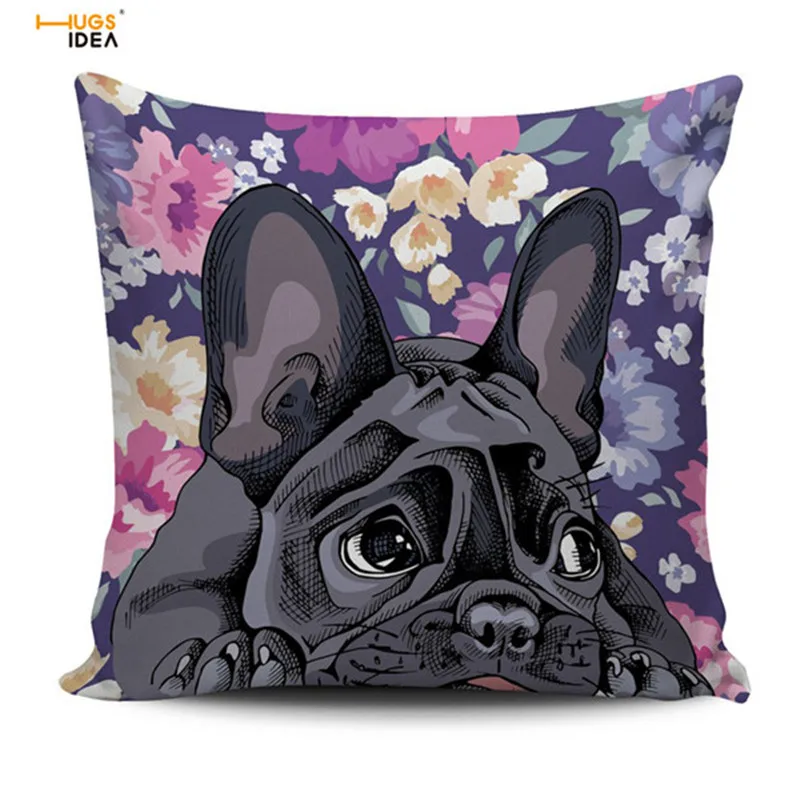 

HUGSIDEA Cozy Animals Square Pillow Cover French Bulldog Cutie Cotton Cushion Covers for Sofa Chair Home Decor Throw Pillow Case