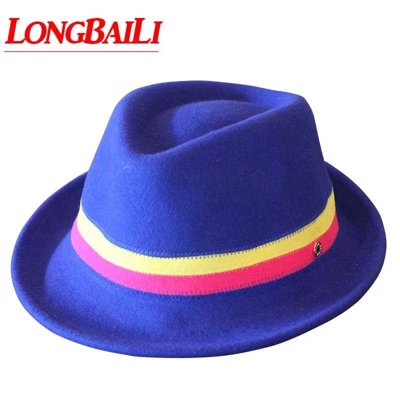 

LongBaiLi Winter Mens Patchwork Wool Felt Fedora Hats Chapeu Panama Trilby Jazz Caps PWFR003