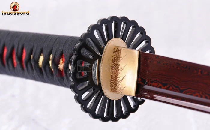LYUESWORD полный Танг красный складной стальной японский меч катана даская масская