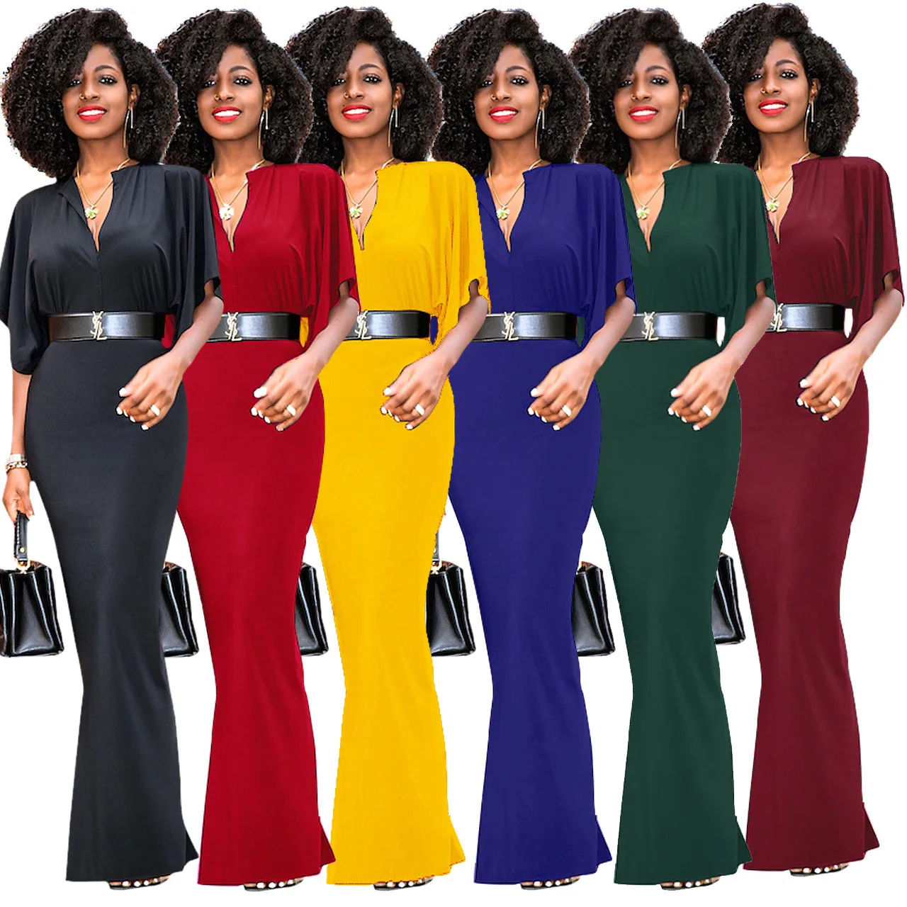 Женское офисное платье La MaxZa однотонное футляр с рукавом бабочкой Vestidos|Женские