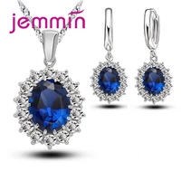 luxury female wedding bridal fashion jewelry set hanging big blue drop cz stones for lady engagement jewelry beauty