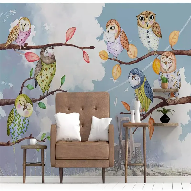 Пользовательский 3D Настенный фон с рисунком совы для детской комнаты настенное