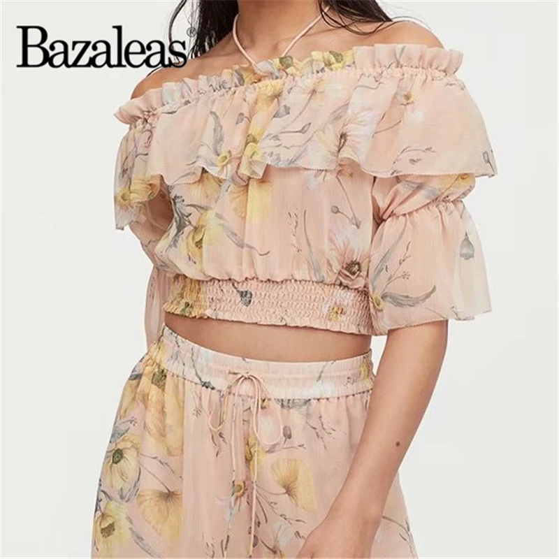 Модный шифоновый женский костюм Bazaleas розовый комплект из двух предметов с