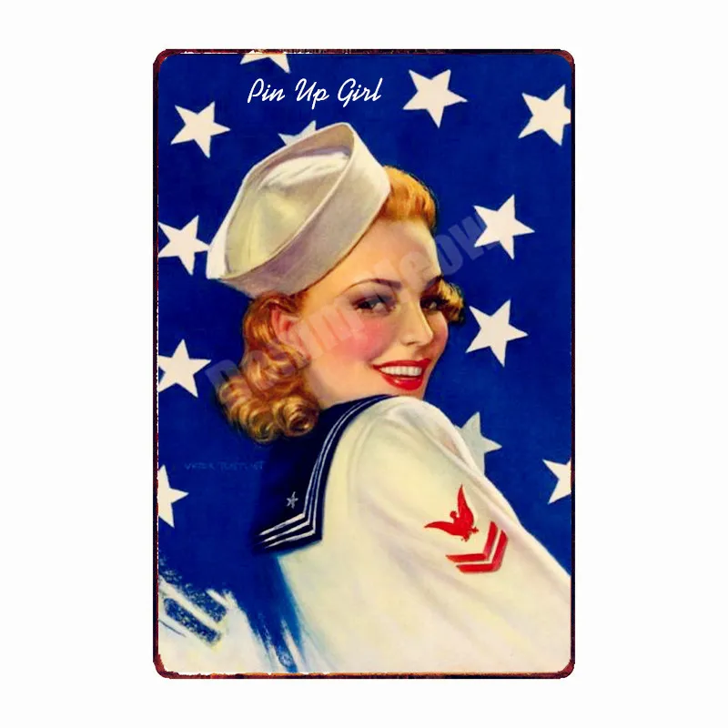 Pin Up Girl Metal Tin Signs Sexy Lady Vintage Poster Sweet Pickin Art Painting Craft Pub Bar Club Garage Home Wall Decor N292 - Color: V