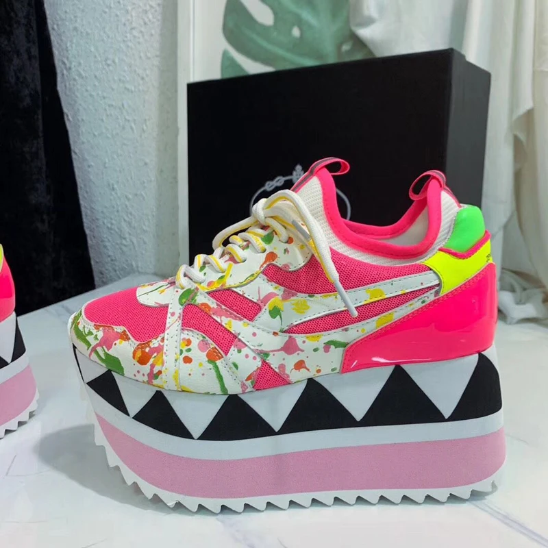 Royal Belle 2019 Hot BlingBling Sequins Platform Sneakers Women Mixed Color Lace Up Thick Bottom Ladies Sports Shoes | Обувь